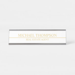 Porte-nom Pour Bureau Élégant professionnel blanc et or