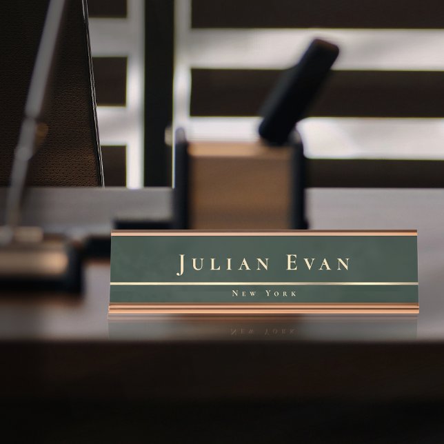 Porte-nom Pour Bureau Élégant professionnel Emerald vert brillant or (Elegant Professional Emerald Green Shiny gold Desk Name Plate)