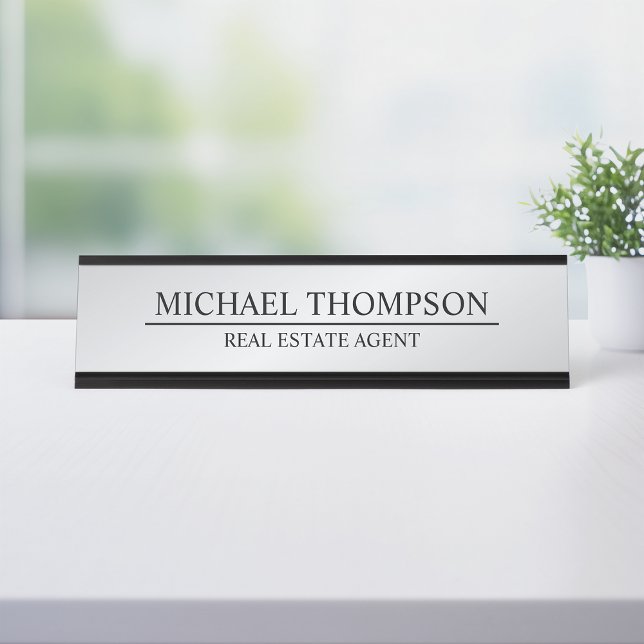 Porte-nom Pour Bureau Élégant professionnel noir et argent (Créateur téléchargé)