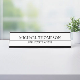 Porte-nom Pour Bureau Élégant professionnel noir et blanc