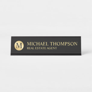 Porte-nom Pour Bureau Élégant professionnel noir et or