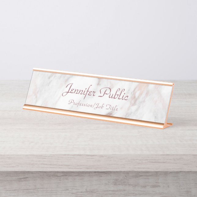 Porte-nom Pour Bureau Elégant Rose Gold Marble Moderne Modèle tendance (Devant)