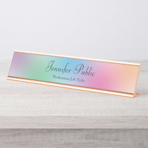Porte-nom Pour Bureau Elégant Rose moderne Gold Rainbow Colors Modèle