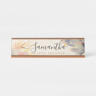 Porte-nom Pour Bureau Élégant rose Neutre Cute Boho manuscrit