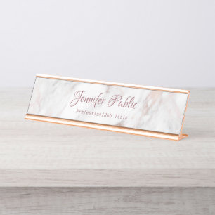 Porte-nom Pour Bureau Élégant Rose or professionnel manuscrit