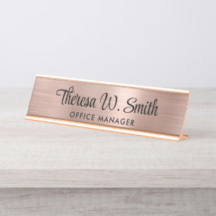 Porte-nom Pour Bureau Élégant Script Professional Rose Gold
