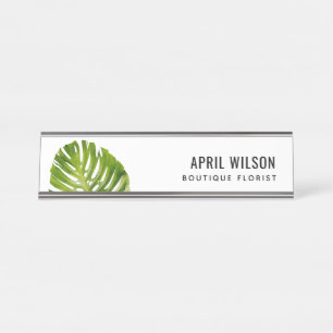 PORTE-NOM POUR BUREAU ELÉGANTE COULEUR D'EAU VERT MONSTERA FEUILLE FOLIE