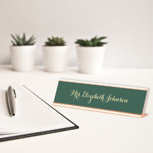 Porte-nom Pour Bureau Elégante école de script d'or Faux Enseignant