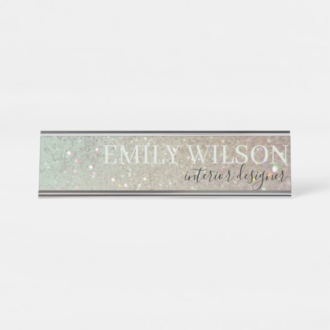 Porte-nom Pour Bureau Elégante Parties scintillant vert rose Aqua brilla (Devant)