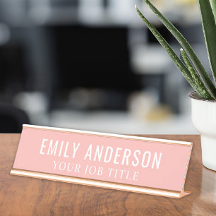 Porte-nom Pour Bureau Employée de bureau rose moderne