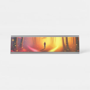 Porte-nom Pour Bureau Enchanted Crossroads - Vibrant Autumn Forest Art P