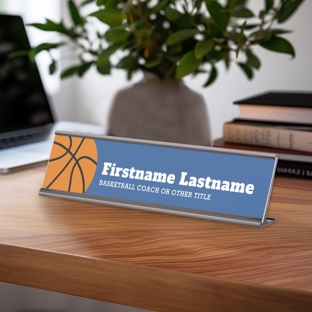 Porte-nom Pour Bureau Enseignant de basket-ball ou d'éducation physique (Personalized Sports Theme Desk Name Plate - Great Coach Appreciation Gift or Locker room Decor)