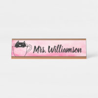 Enseignant Enseignant Chat noir rose Nom du bureau