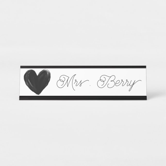 Porte-nom Pour Bureau Enseignant moderne du coeur noir (Devant)
