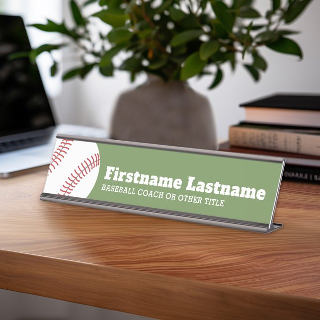 Porte-nom Pour Bureau Entraîneur ou enseignant de baseball - Dessin mode (Personalized Sports Theme Desk Name Plate - Great Coach Appreciation Gift or Locker room Decor)