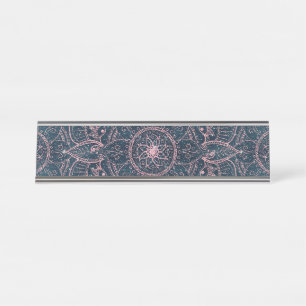Porte-nom Pour Bureau Étoiles Roses Gold Mandala Blue Nebula