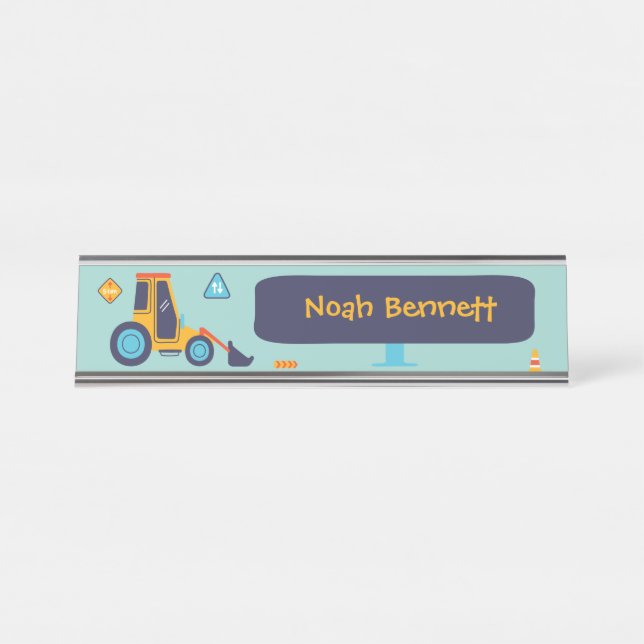 Porte-nom Pour Bureau Excavator Trucks Boys Construction (Devant)
