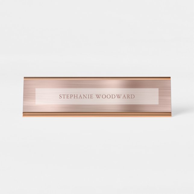 Porte-nom Pour Bureau Faux d'or Rose moderne brossé Métal (Devant)