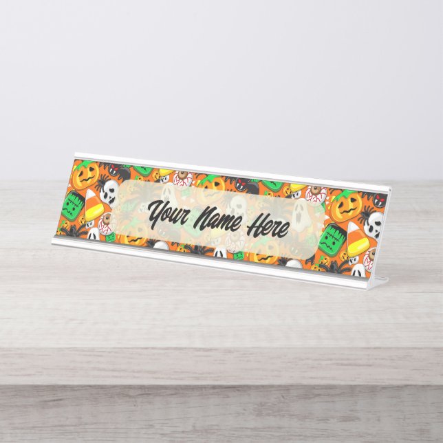 Porte-nom Pour Bureau Fête des Candies Éffrayantes d'Halloween (Devant)