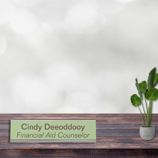 Porte-nom Pour Bureau Financial Aid Counselor Sage Green