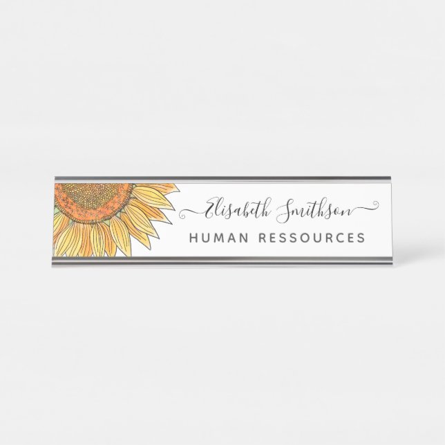 Porte-nom Pour Bureau Fleur de tournesol professionnel simple aquarelle (Devant)