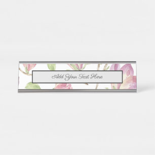 Porte-nom Pour Bureau Fleurs à l'aquarelle Fleurs roses Jardin floral Fe