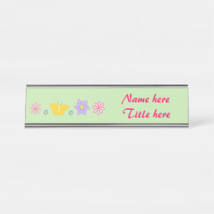 Porte-nom Pour Bureau Fleurs de Fête des Mères et Papillons personnalisé