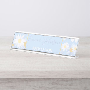 Porte-nom Pour Bureau Fleurs marguerites Bleues Classiques