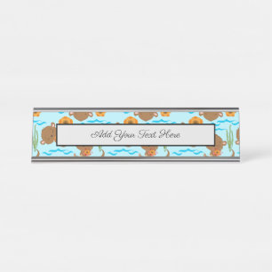 Porte-nom Pour Bureau Fleurs oranges de la famille des loutres Animaux a