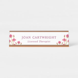 Porte-nom Pour Bureau Fleurs roses Texte Bourgogne