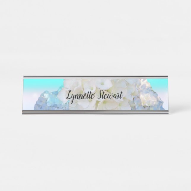 Porte-nom Pour Bureau Floral blanc et bleu (Devant)