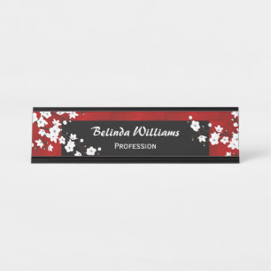 Porte-nom Pour Bureau Floral rouge noir blanc cerisier