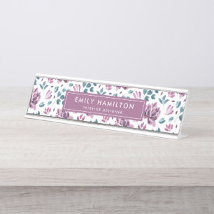 Porte-nom Pour Bureau Floral violet majestueux   Personnalisé