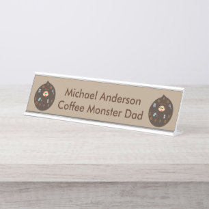 Porte-nom Pour Bureau Funny Papa Monster Aime Café Personnalisé