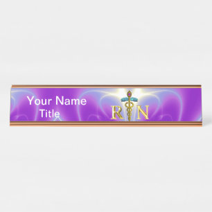 Porte-nom Pour Bureau GOLD CADUCEUS SYMBOLE INFIRMIER INSCRIT Pink Purpl