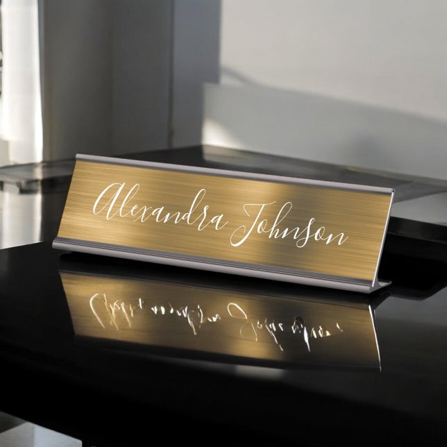 Porte-nom Pour Bureau Gold Metallic Foil Moderne Élégante Entreprise (Créateur téléchargé)