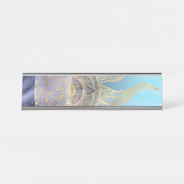 Porte-nom Pour Bureau Gold Moon Sun Mandala Celestial Design (Devant)