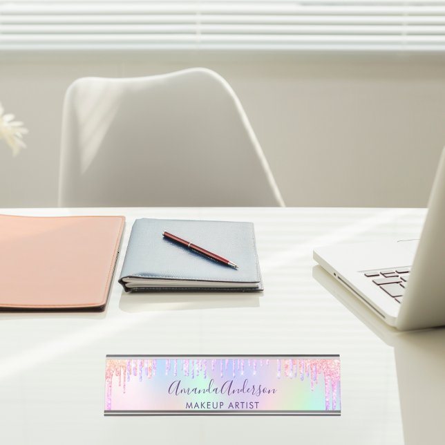 Porte-nom Pour Bureau gouttes roses holographiques (Créateur téléchargé)