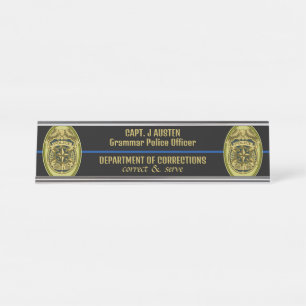 Porte-nom Pour Bureau Grammar Police Correct & Serve Dept Badge modifiab