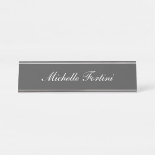Porte-nom Pour Bureau Gris blanc écriture minimaliste Plain moderne