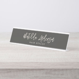 Porte-nom Pour Bureau Gris de charbon de bois moderne minimaliste élégan
