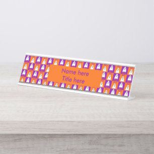 Porte-nom Pour Bureau Halloween Boo Ghost Purple et Carrés orange