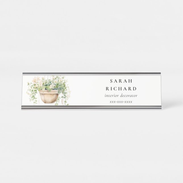 Porte-nom Pour Bureau Hanging Floral House Plante Aquarelle Botanique (Devant)
