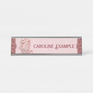 Porte-nom Pour Bureau Harmonie en rose, majestueuse clef trible stylisée