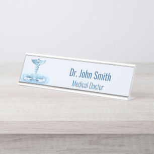 Porte-nom Pour Bureau Hermes Rod Caduceus Water Riples Bleu Médicale