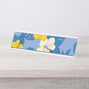 Porte-nom Pour Bureau Hibiscus fleurs et feuilles