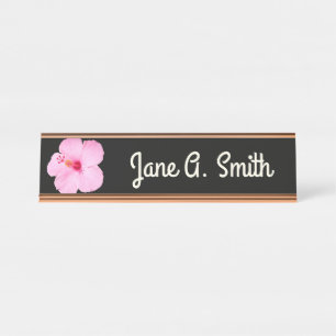 Porte-nom Pour Bureau Hibiscus rose Fleur tropicale
