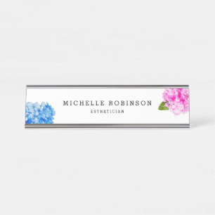 Porte-nom Pour Bureau Hortensia floral d'aquarelle élégante