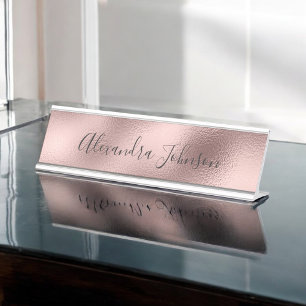 Porte-nom Pour Bureau Huile d'or rose Blush Pink Foil Moderne