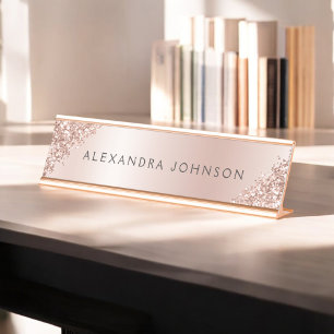 Porte-nom Pour Bureau Huile d'or rose Blush Pink Foil Moderne